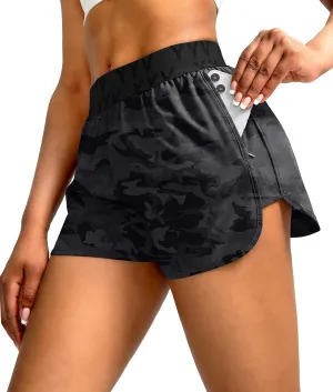 YYV Women's Running Shorts with Zipper Pockets Quick-Dry Elastic Waist Band Athletic Gym Shorts for Women with Liner