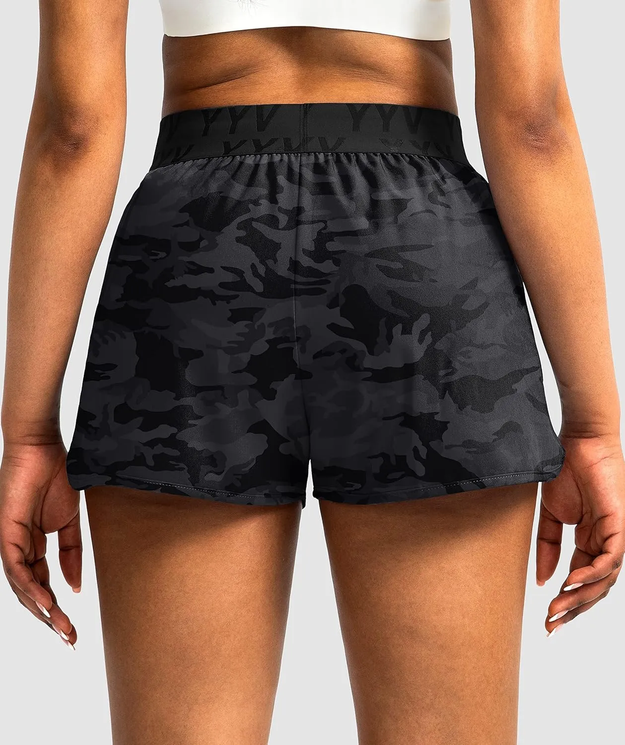 YYV Women's Running Shorts with Zipper Pockets Quick-Dry Elastic Waist Band Athletic Gym Shorts for Women with Liner