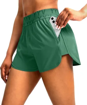 YYV Women's Running Shorts with Zipper Pockets Quick-Dry Elastic Waist Band Athletic Gym Shorts for Women with Liner