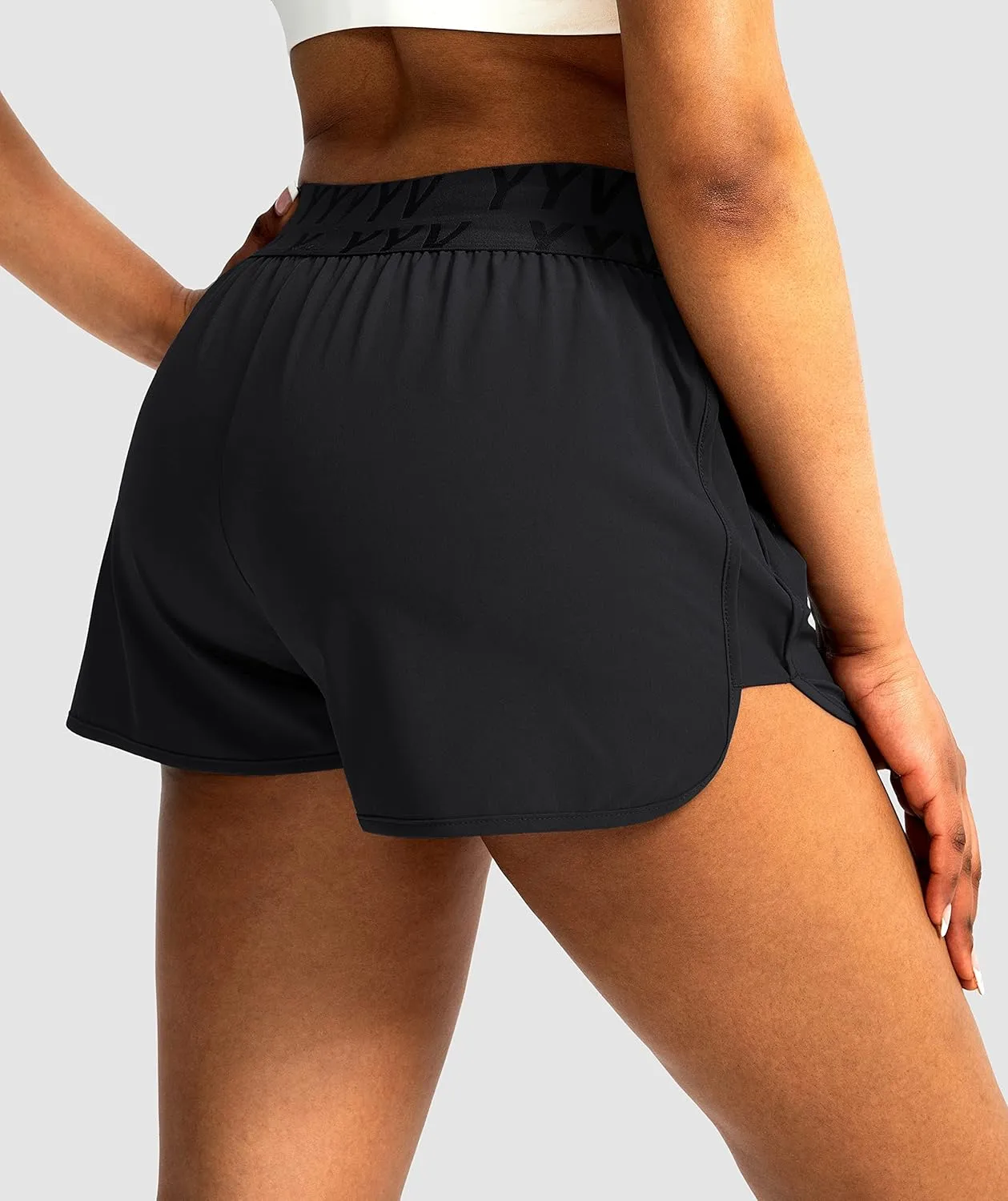 YYV Women's Running Shorts with Zipper Pockets Quick-Dry Elastic Waist Band Athletic Gym Shorts for Women with Liner