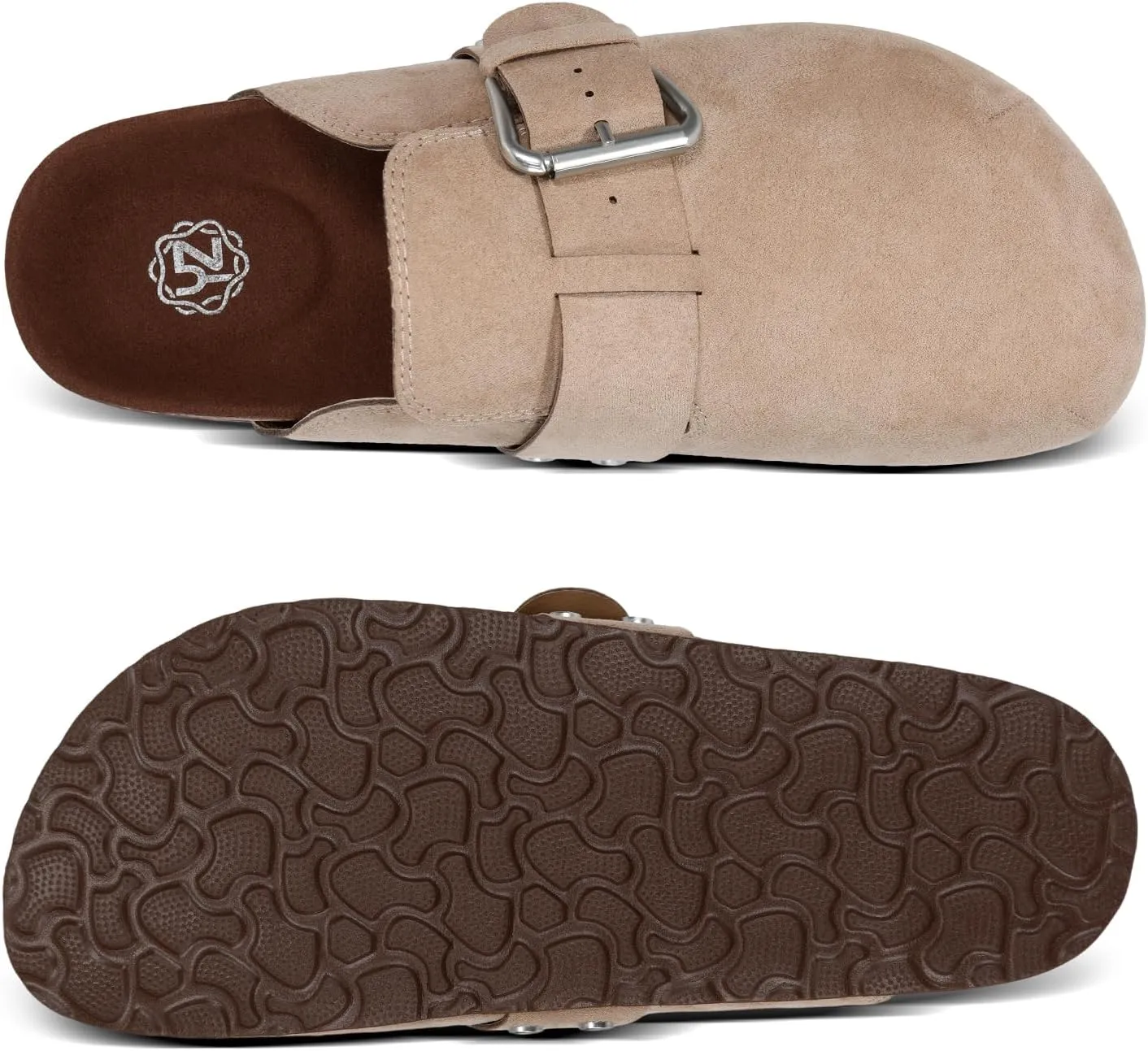 YZ Women's Leather Clogs Mules Adjustable Buckle Slip on Cork Footbed Home Clog Slippers with Arch Support