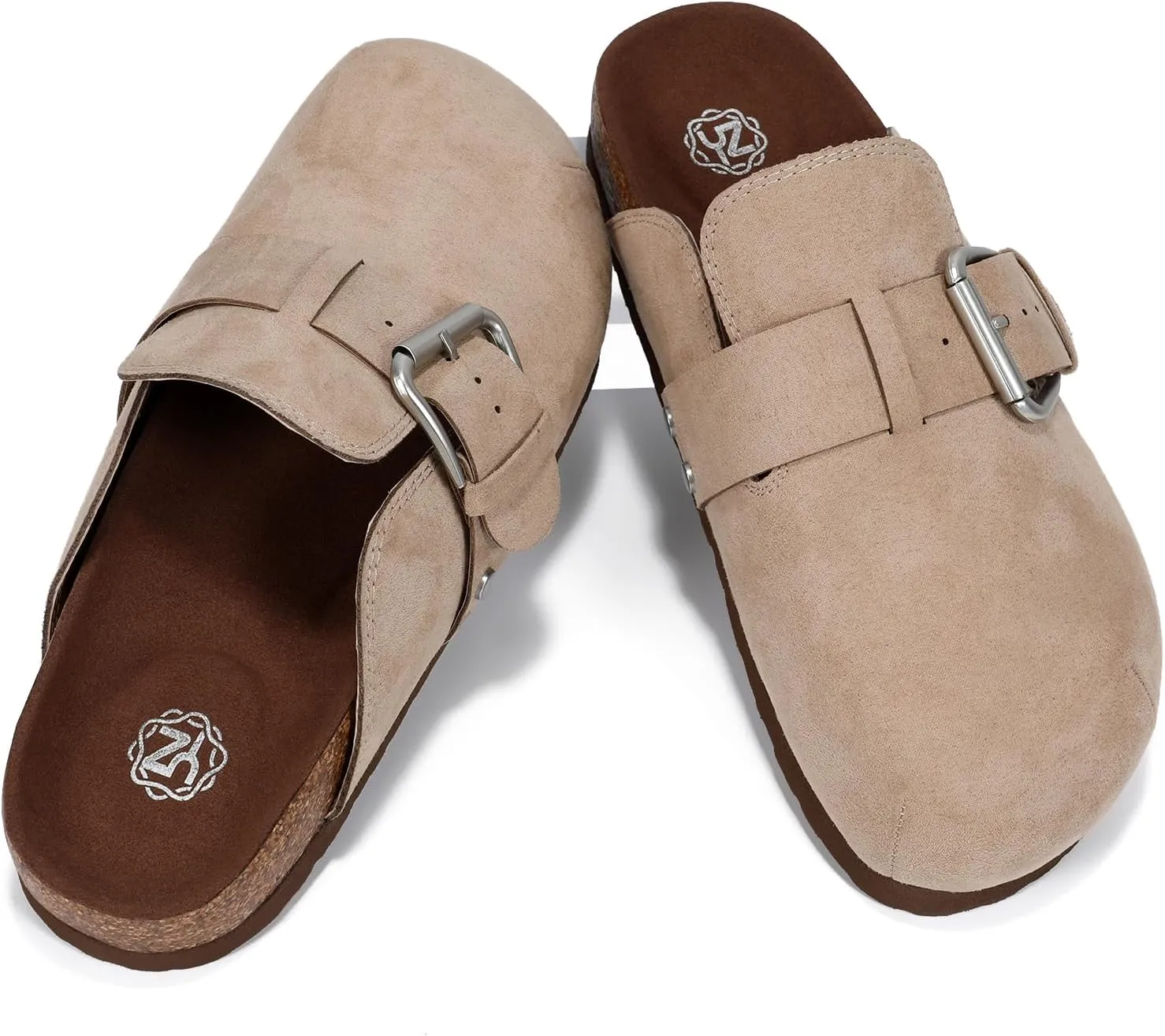 YZ Women's Leather Clogs Mules Adjustable Buckle Slip on Cork Footbed Home Clog Slippers with Arch Support
