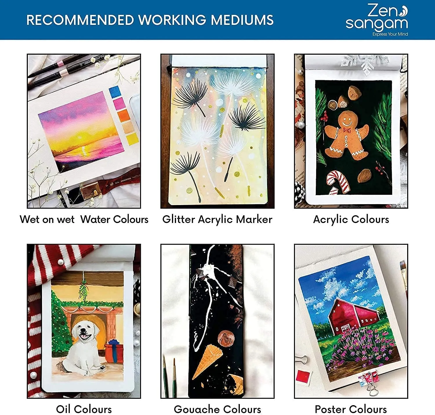 Zen Sangam A3 Artists' Watercolor Wiro Journal - 25 Sheets(50 Pages) - 245GSM 20% Cotton Cold Pressed Watercolour Paper - Spiral Watercolor Book (Landscape)