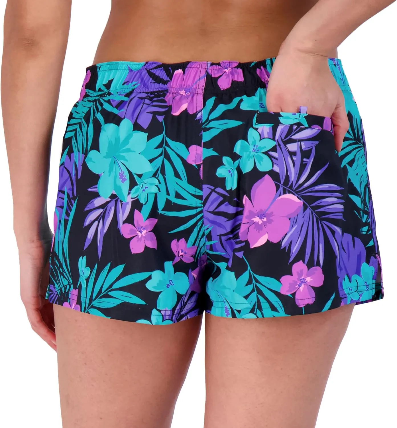 ZeroXposur Womens Swim Shorts with Liner – Black Swim Shorts for Women - Adjustable Stretch Waistband and Back Pocket