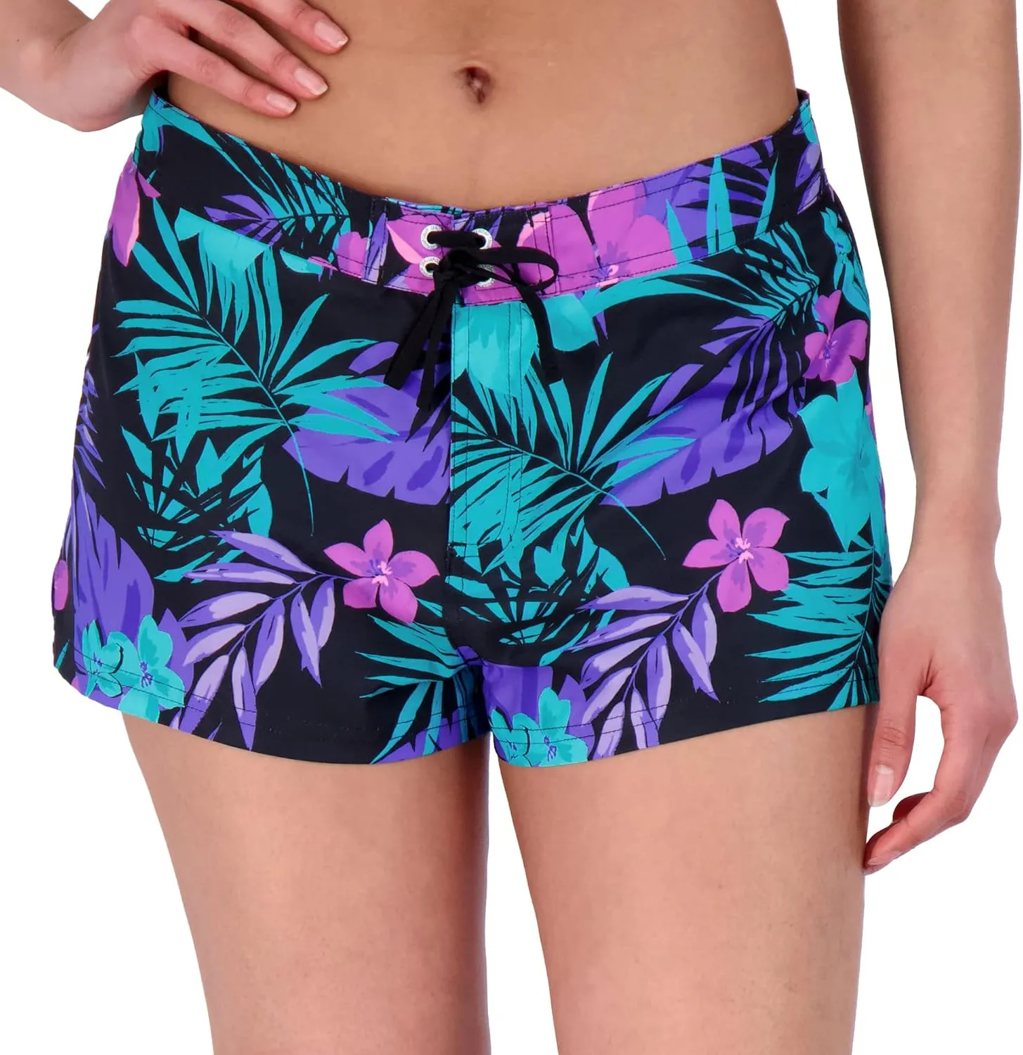 ZeroXposur Womens Swim Shorts with Liner – Black Swim Shorts for Women - Adjustable Stretch Waistband and Back Pocket