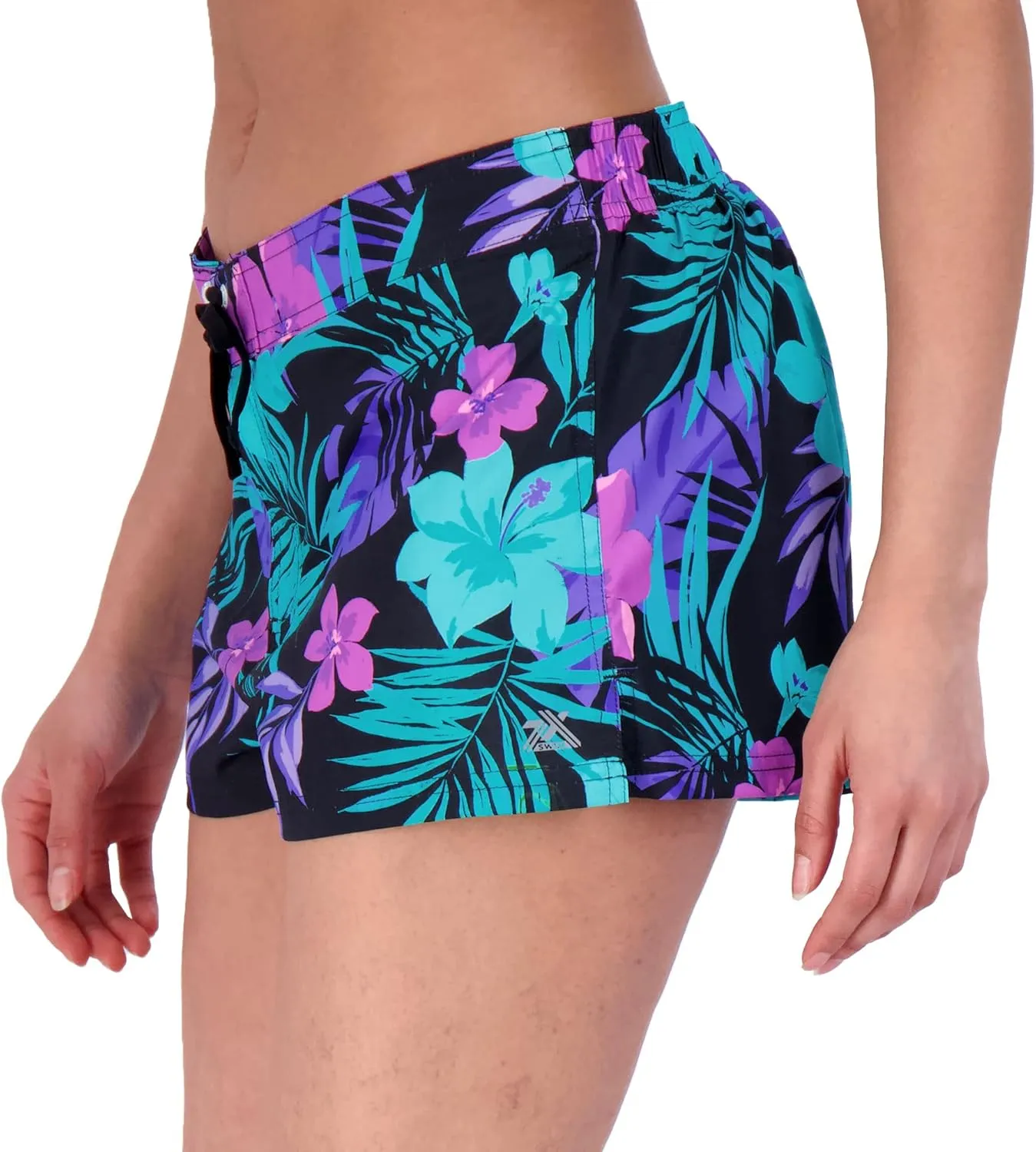 ZeroXposur Womens Swim Shorts with Liner – Black Swim Shorts for Women - Adjustable Stretch Waistband and Back Pocket