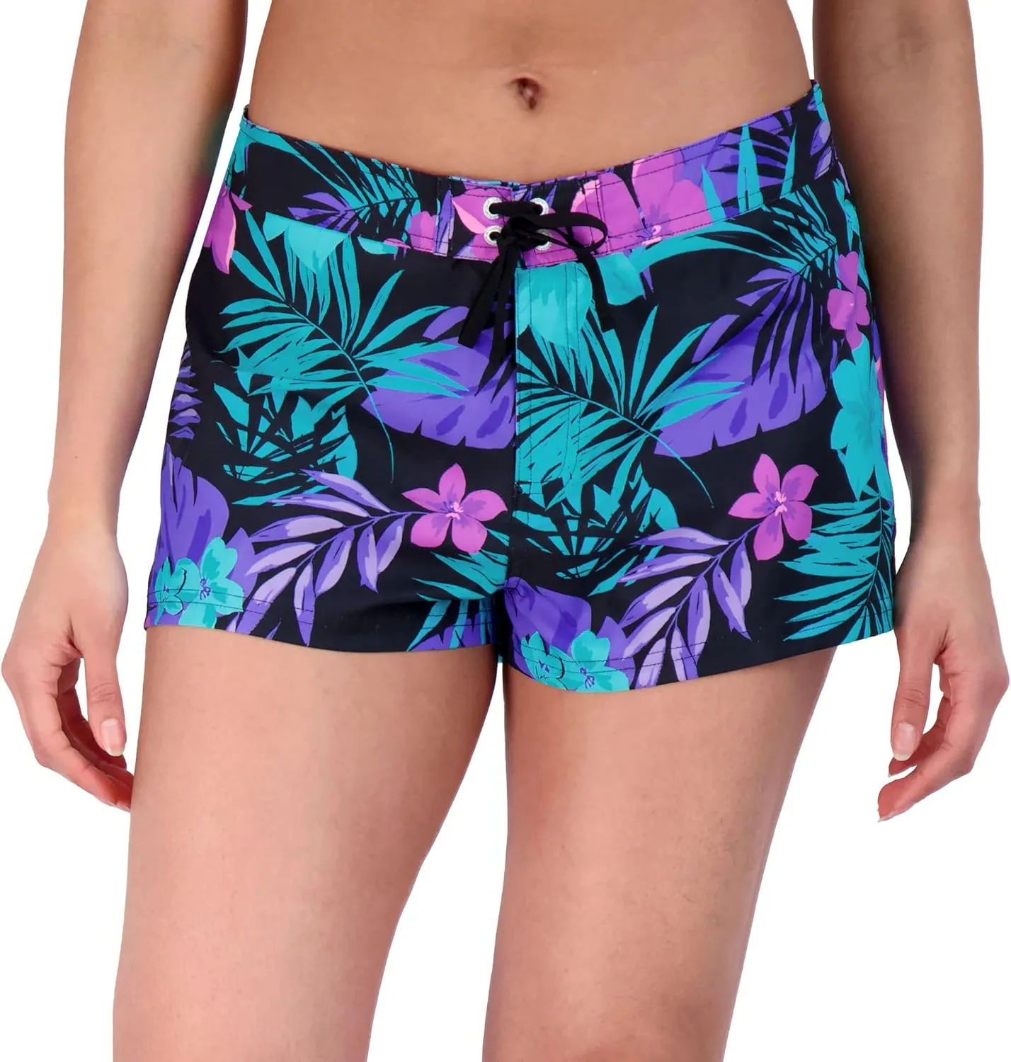 ZeroXposur Womens Swim Shorts with Liner – Black Swim Shorts for Women - Adjustable Stretch Waistband and Back Pocket