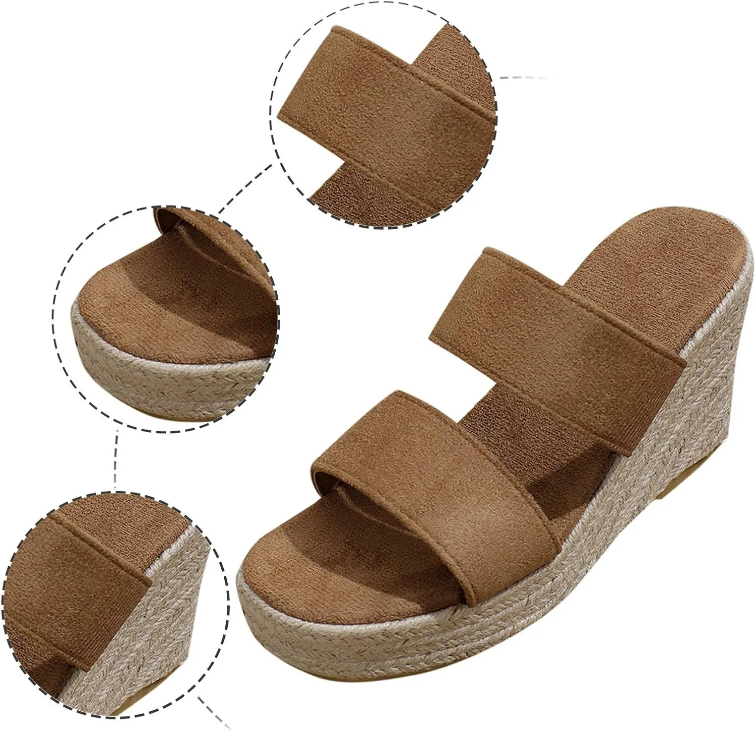 ZSpzx 2025 Espadrille Wedge Sandals for Women Comfortable Casual Summer Women's Platform Two Strappy Open Toe Low Wedges Heels Walking Beach Sandal Recovery Mules Ladies Shoes for Daily Wear