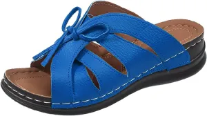 ZSpzx Orthotic Wedge Sandals for Women Recovery Slide Sandal Lace Up Twist Knot Bow Strap Ladies Summer Arch Support Comfortable Slides Open Toe Slip on Plantar Fasciitis Bunion Shoes