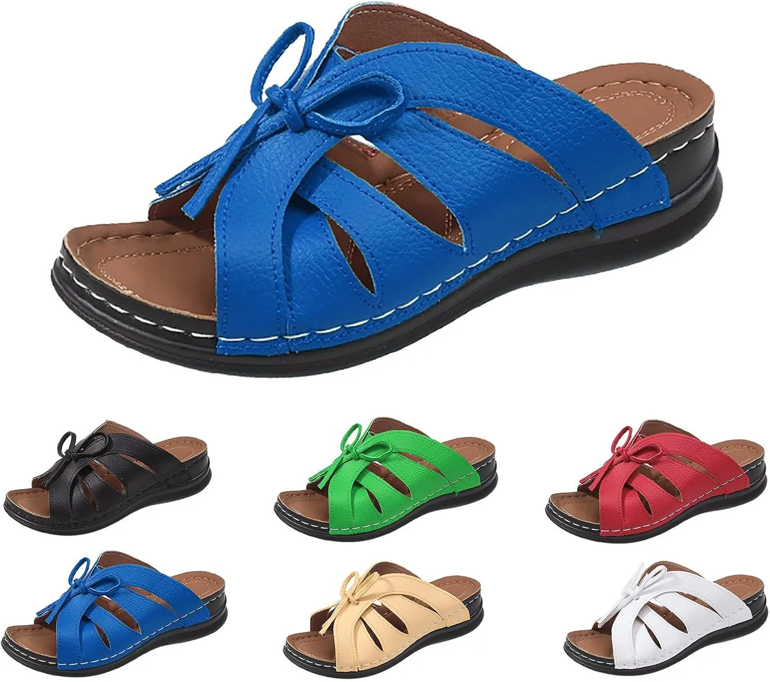 ZSpzx Orthotic Wedge Sandals for Women Recovery Slide Sandal Lace Up Twist Knot Bow Strap Ladies Summer Arch Support Comfortable Slides Open Toe Slip on Plantar Fasciitis Bunion Shoes